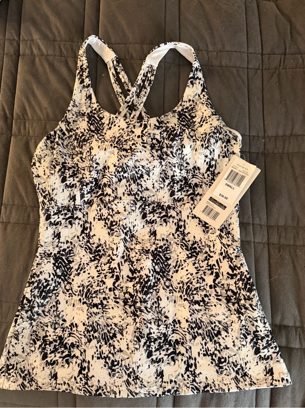 Marika Black & White Abstract Print Racerback Tank